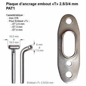 2.5/3/4mm Plaque Ancrage Embout En T